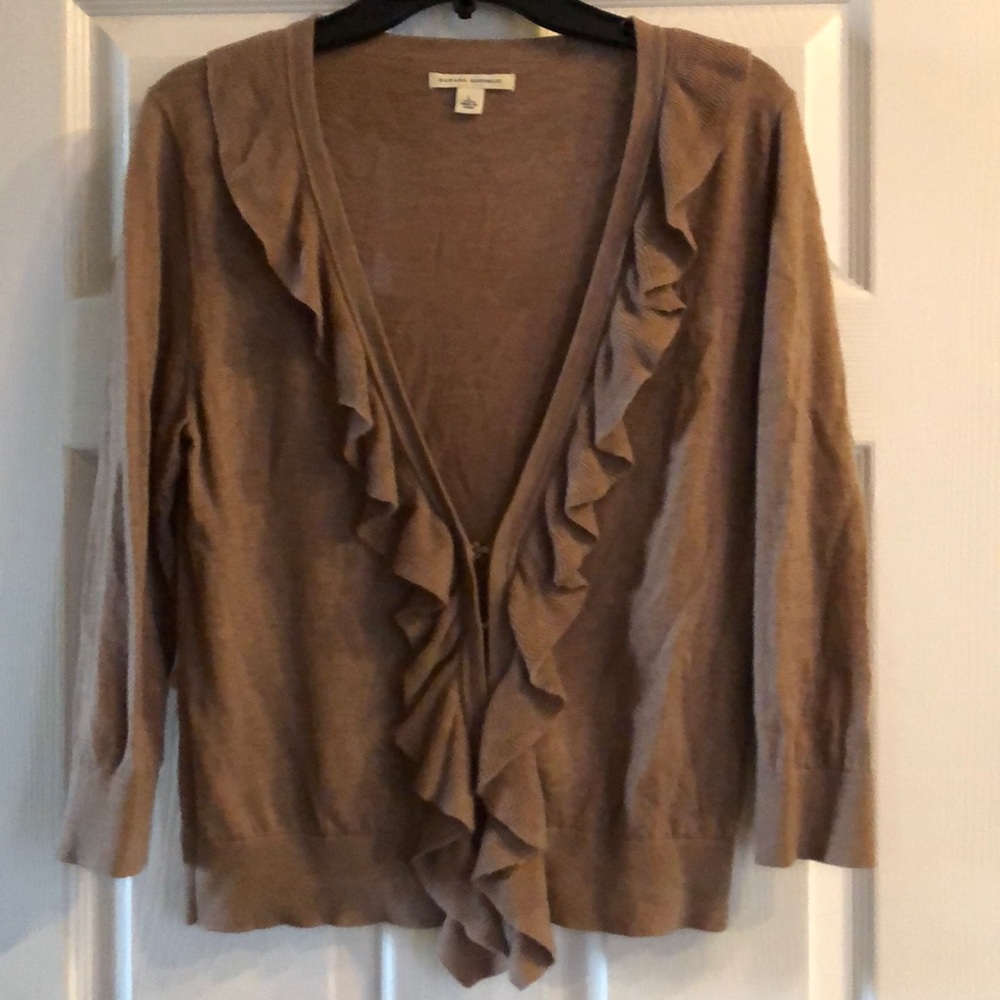Cardigan sweater with ruffle detailing